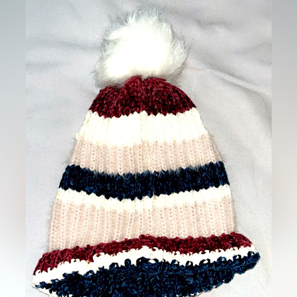 Striped color beanie fuzzy One size